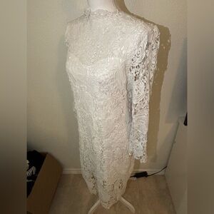 SHEIN White Floral Lace Long Sleeve Dress